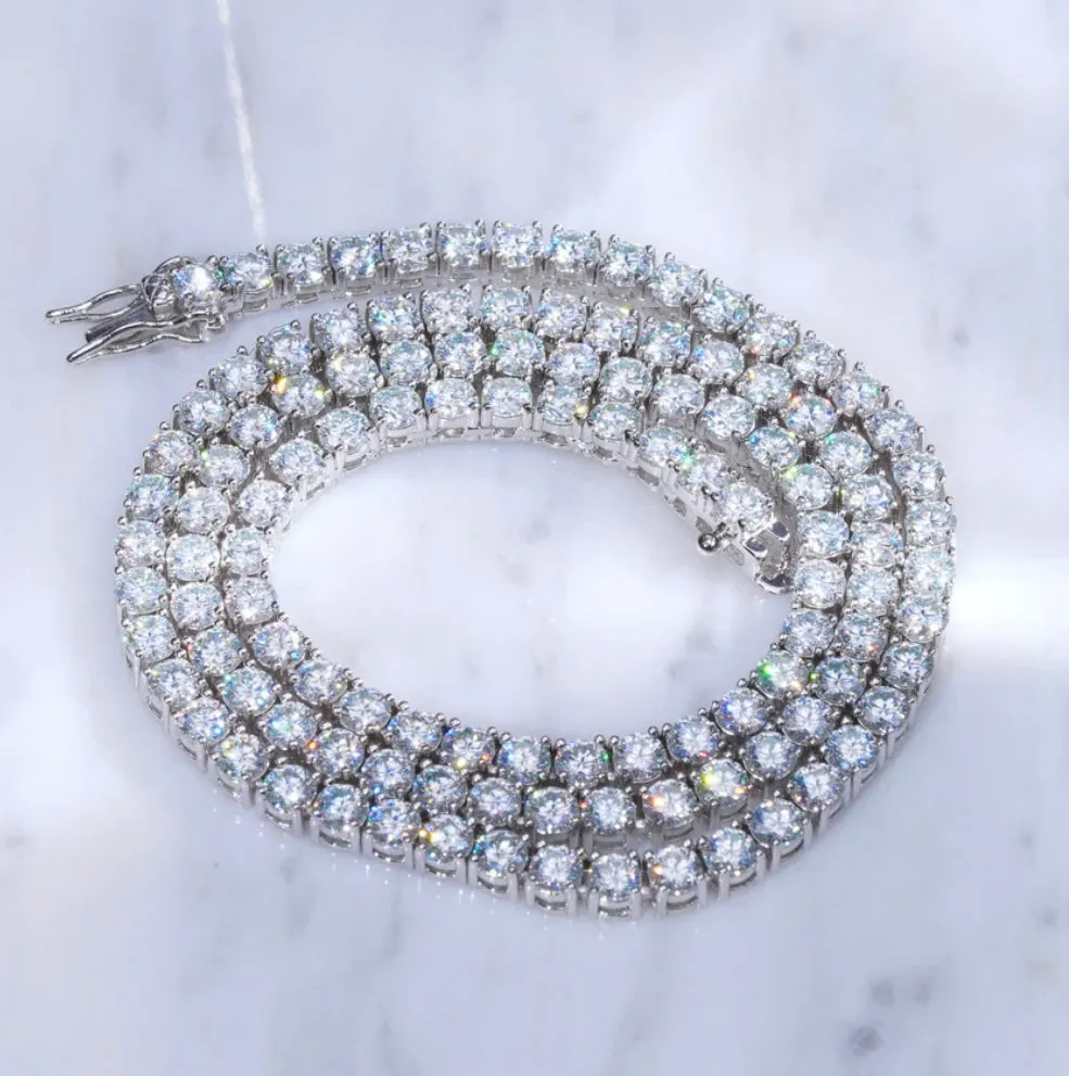 20" 4MM  925S VVS MOISSANITE TENNIS CHAIN WHITE GOLD