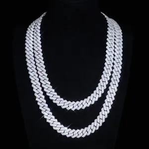 20"925S VVS MOISSANITE 12MM CUBAN LINK- WHITE GOLD