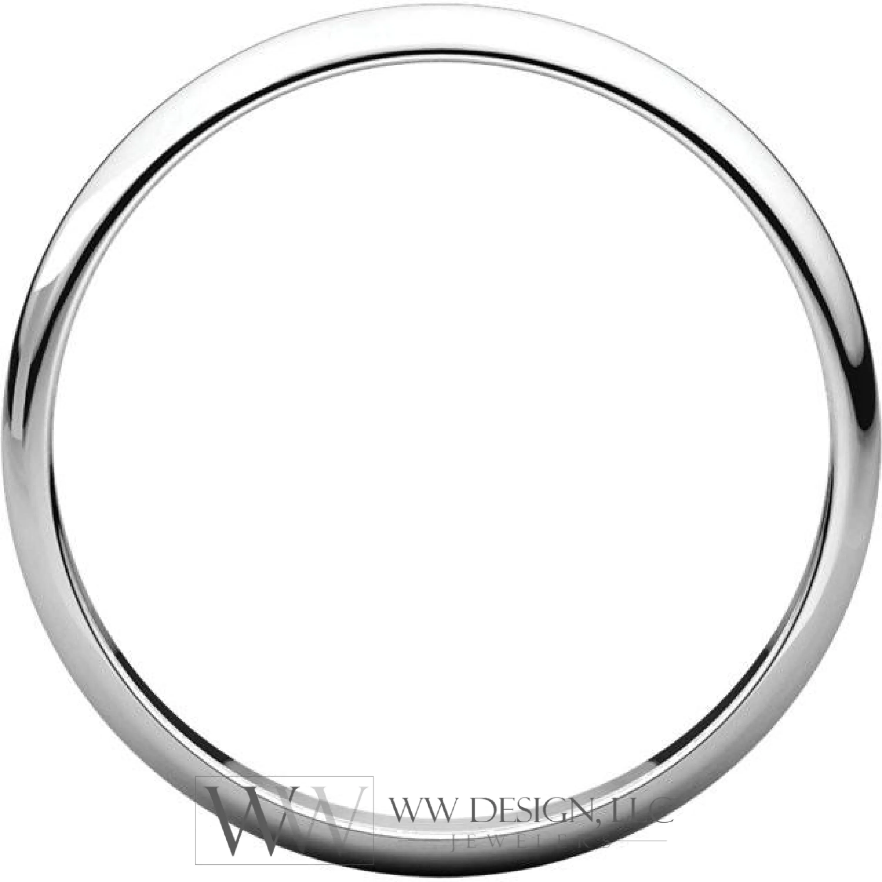 2.5mm Half Round Light Wedding Band Stackable Ring - 14k Gold (Y, W, or R), Palladium, Platinum, Sterling Silver