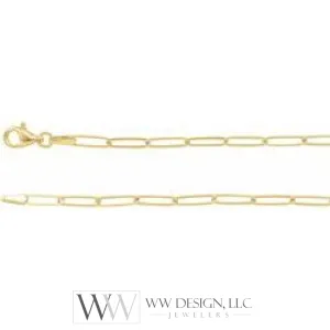 2.6 mm Thin Elongated Flat Link Paperclip Chain - 14k Gold (Y, W, or R), or Sterling Silver