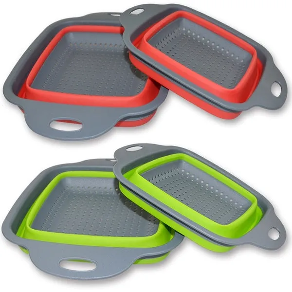 2PCS Home Kitchen Fruit Vegetable Washing Drain Basket Foldable Collapsible Colander Strainer Bowl
