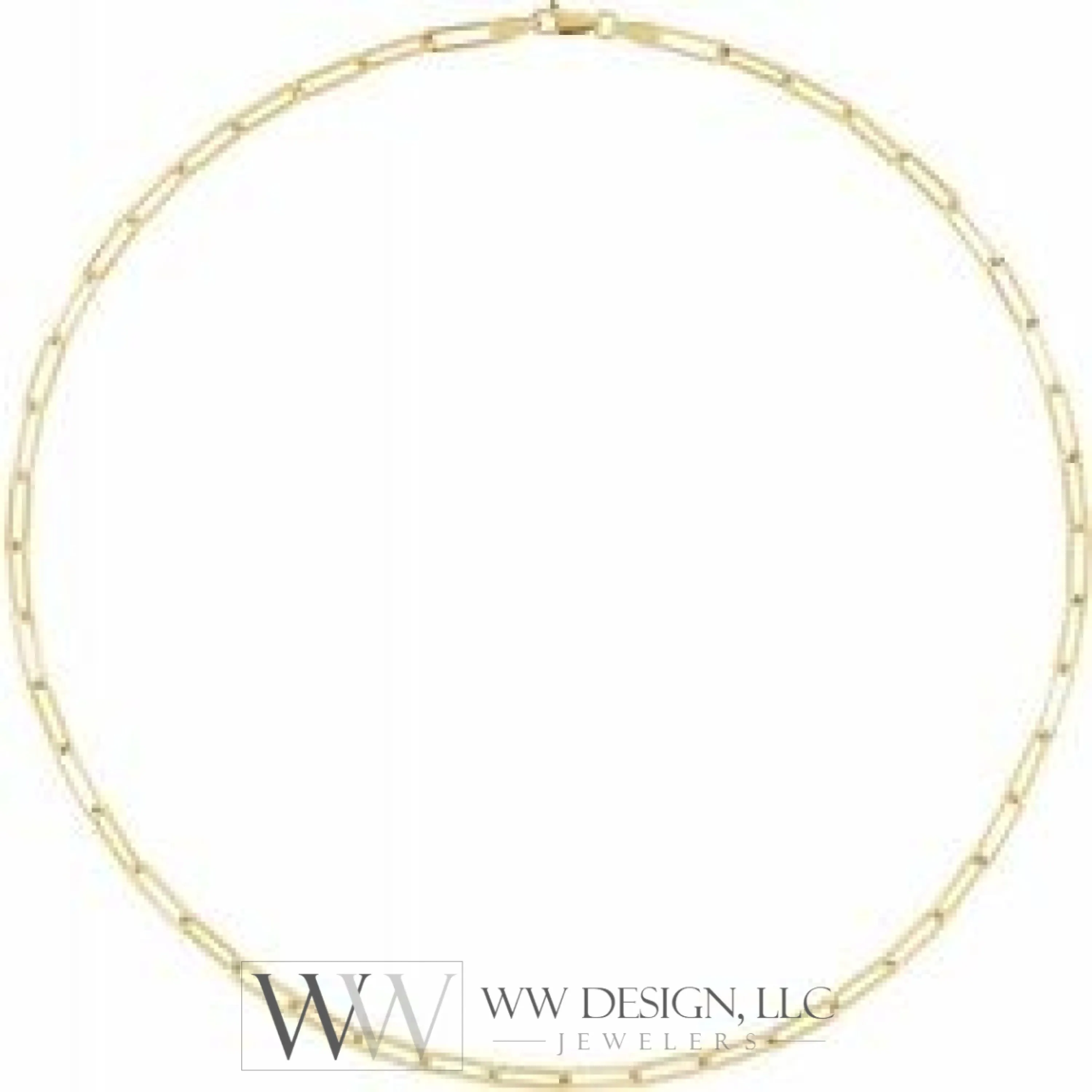 3.85 mm Thin Elongated Flat Link Paperclip Chain - 14k Gold (Y, W, or R), or Sterling Silver