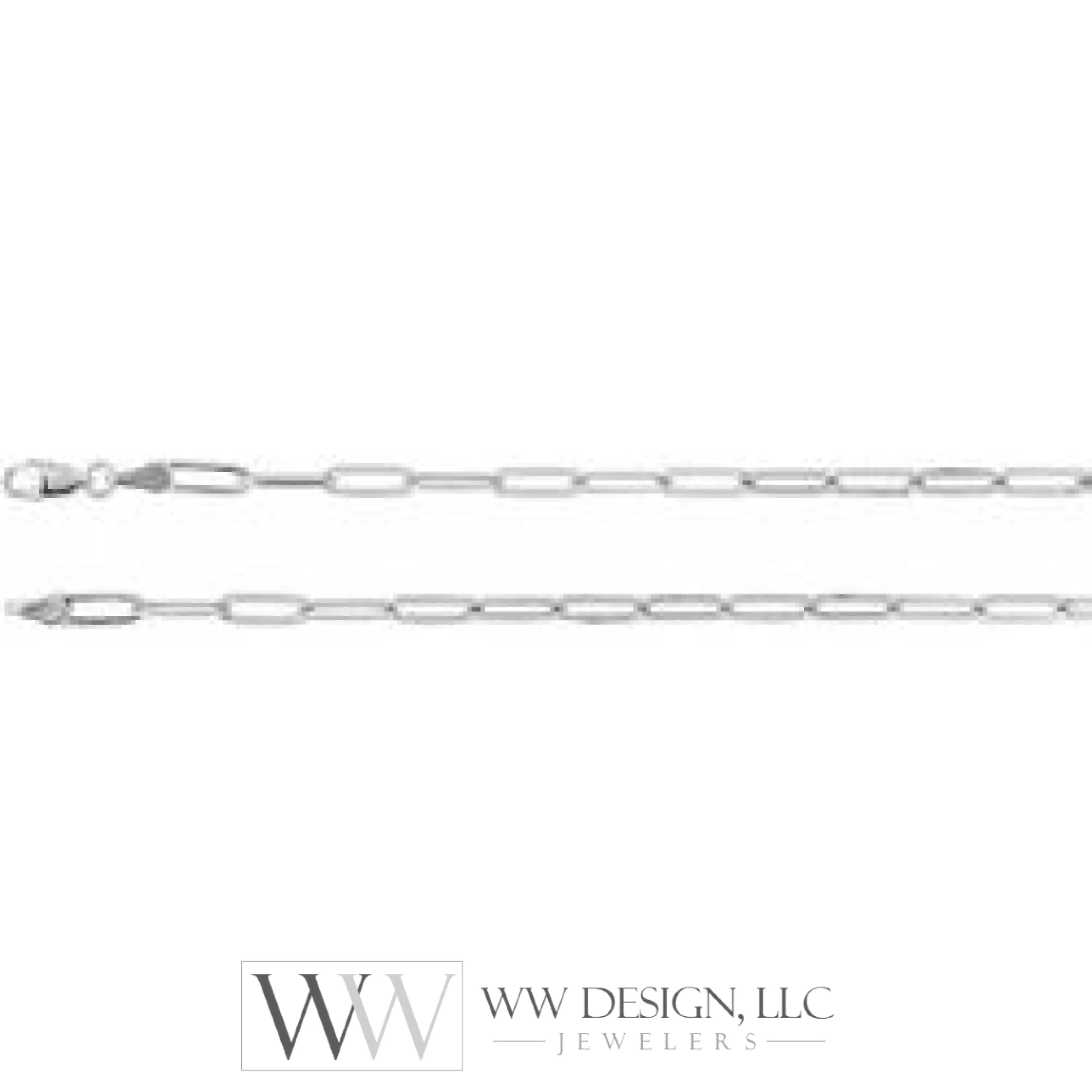 3.85 mm Thin Elongated Flat Link Paperclip Chain - 14k Gold (Y, W, or R), or Sterling Silver