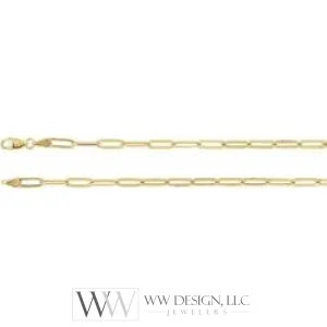 3.85 mm Thin Elongated Flat Link Paperclip Chain - 14k Gold (Y, W, or R), or Sterling Silver