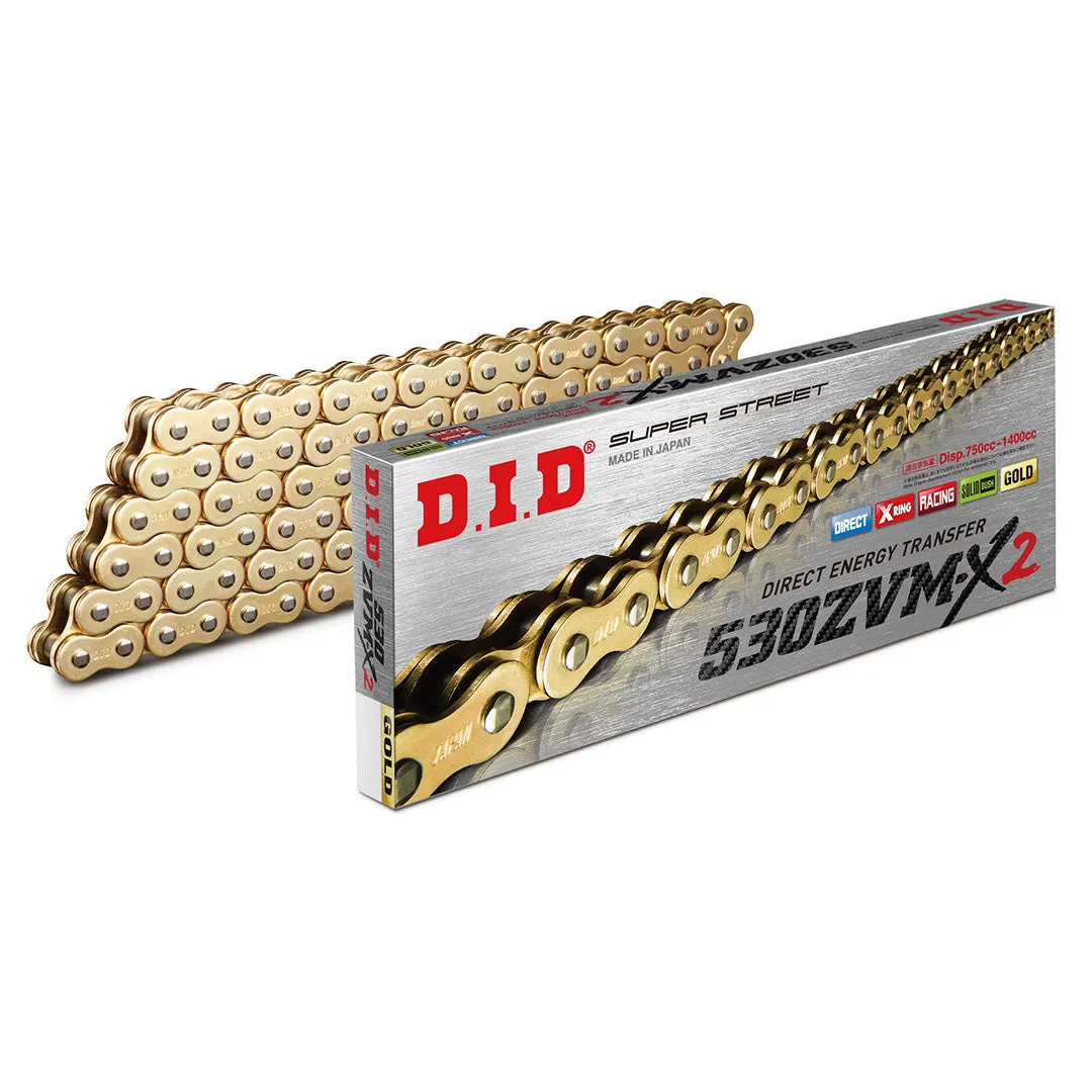 530ZVM-X2 x 118ZB Gold X'Ring chain w/ 50 ZJ rivet link DID (530ZVMX2118G)