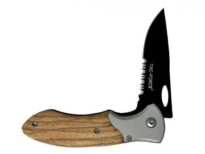 7.5" Tac-Force Foldable spring assist pocket knife with wood handle