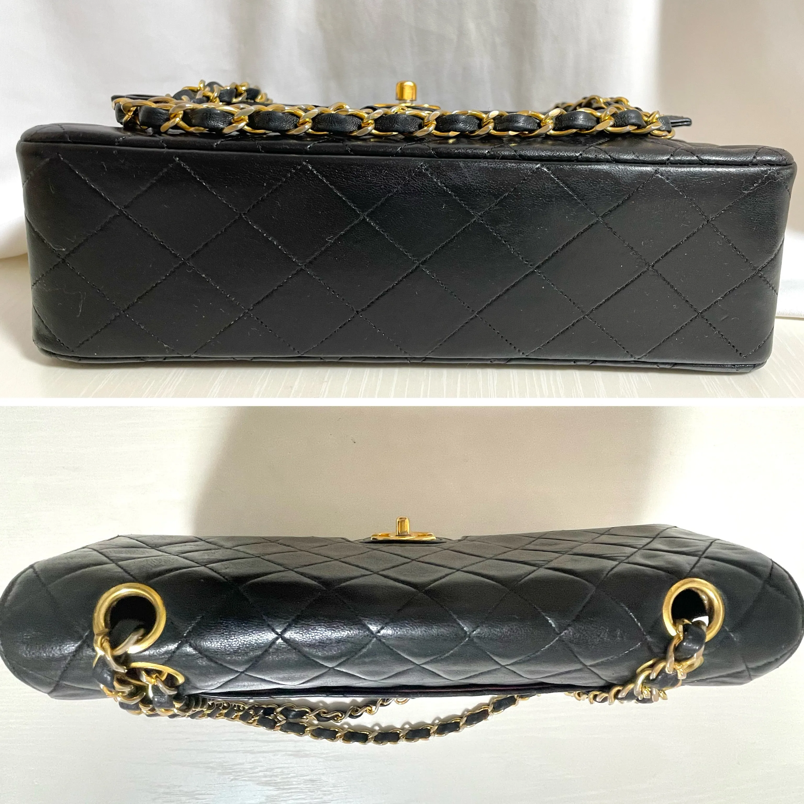 80's vintage Chanel black 2.55 shoulder bag with circle CC  flap design. Rare piece from the era. 0410283