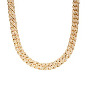 925 Silver Moissanite 15mm 22 Inch Cuban Mens Yellow Tone Necklace