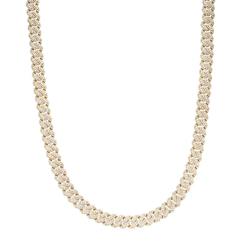 925 Silver Moissanite Cuban 10mm 22 Inch Gold Tone Necklace Icy