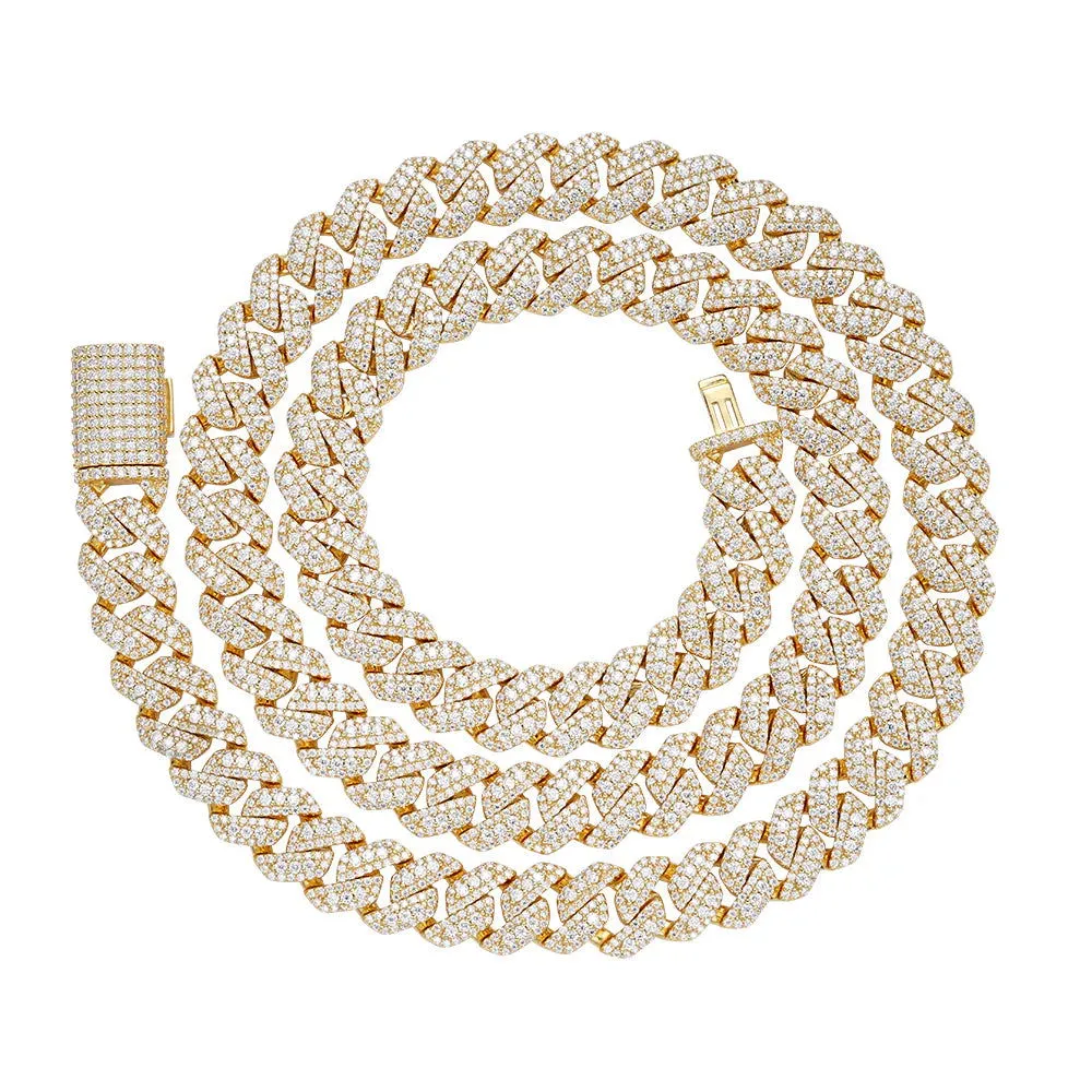 925 Silver Moissanite Cuban 10mm 22 Inch Gold Tone Necklace Icy