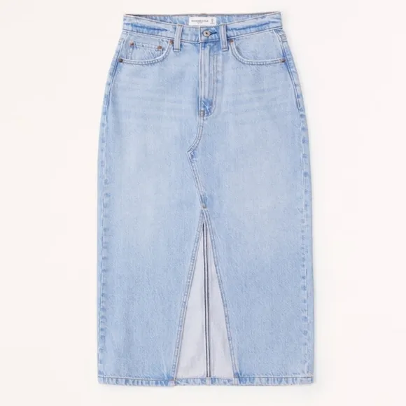 Abercrombie &amp; Fitch  High Rise Slit Dinem Midi Light Wash Skirt Size 29