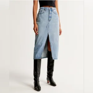 Abercrombie &amp; Fitch  High Rise Slit Dinem Midi Light Wash Skirt Size 29