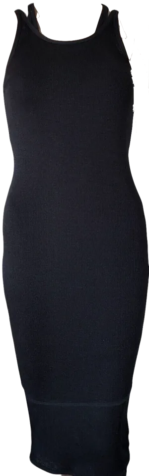 Acne Studios Sweden. Black Sweet Rib Layered BodyCon Racerback Midi Dress