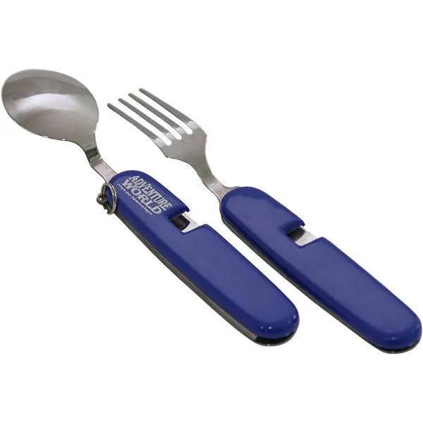 Adventure World Foldable Fork And Spoon Set With Pouch (Blue)