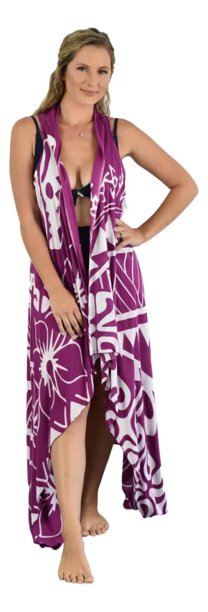 Aloha Royale - Magic Sarong - Rounded Corners - Hawaiian Turtle - Purple & White