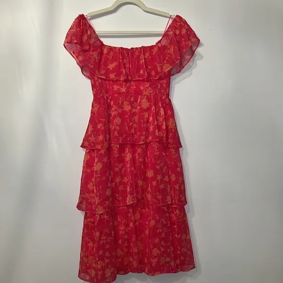 Amanda Uprichard Floral Red Off-Shoulder Dress