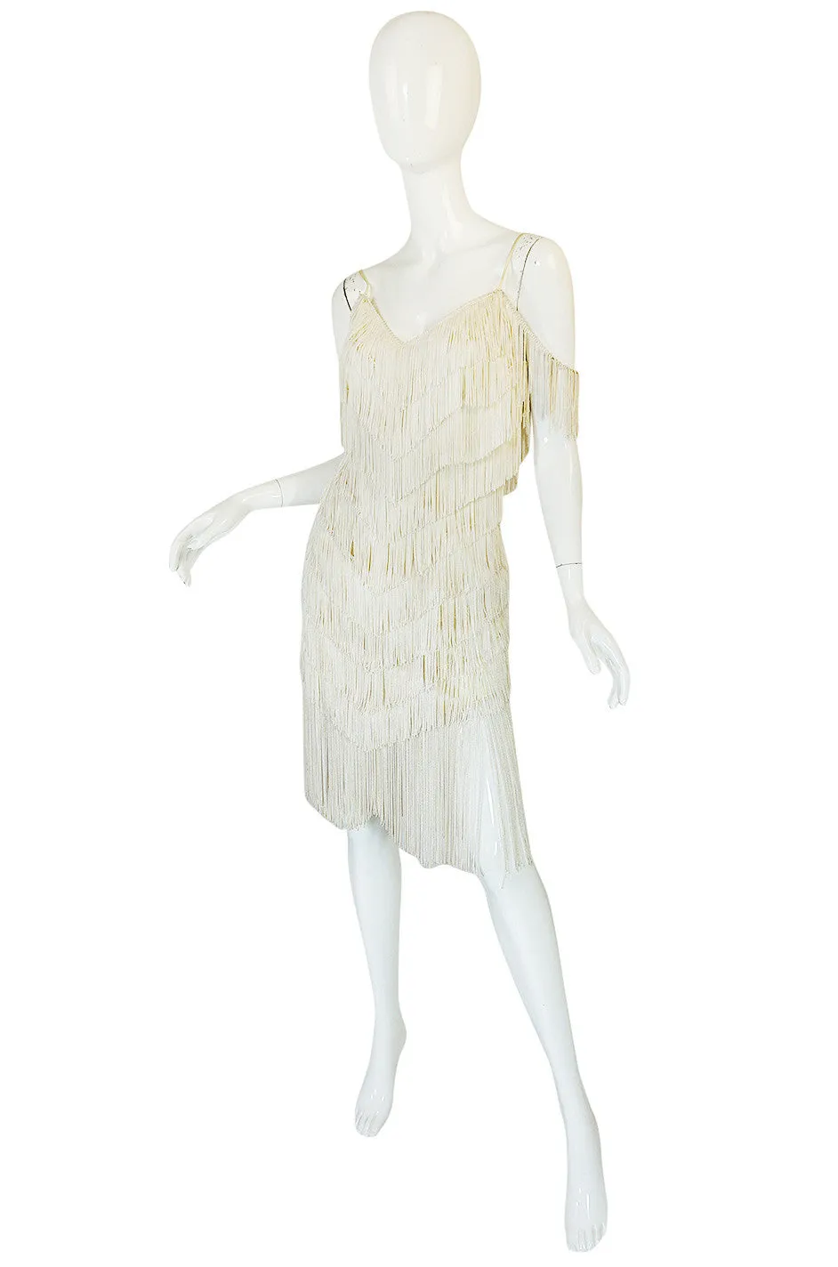 Amazing 1960s Layered Fringe Cream "Flapper" Dress