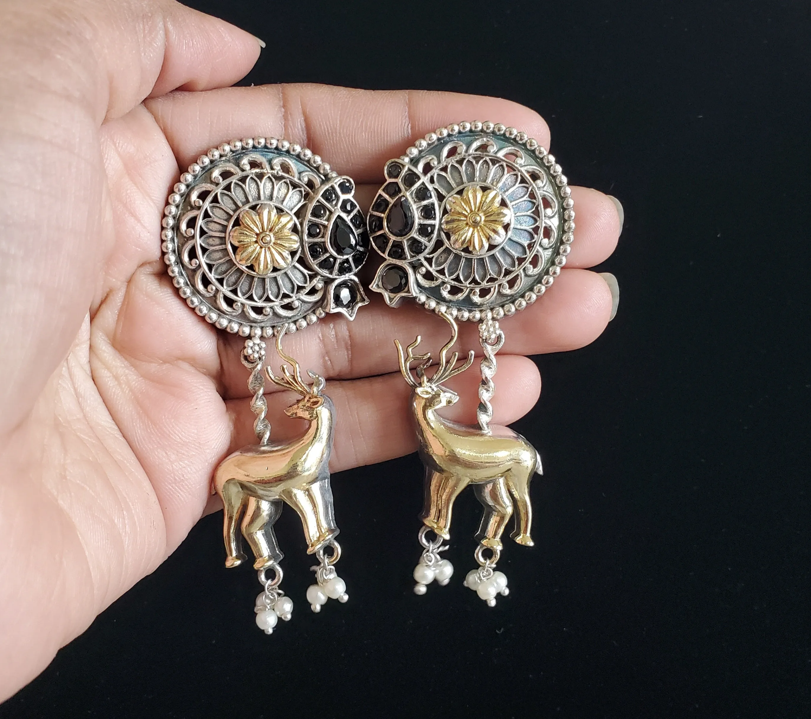 Anu Ch  Oxidised Trendy Earring With 2 Tone Plating Black