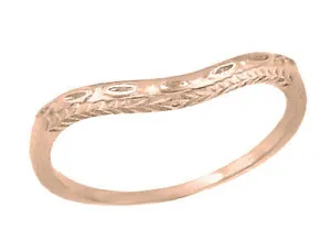 Art Deco Olive Leaves and Wheat Curved Engraved Wedding Ring in 14 Karat Rose ( Pink ) Gold