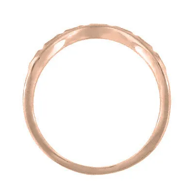 Art Deco Olive Leaves and Wheat Curved Engraved Wedding Ring in 14 Karat Rose ( Pink ) Gold