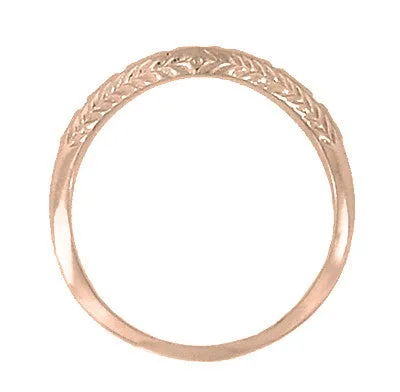 Art Deco Olive Leaves and Wheat Curved Engraved Wedding Ring in 14 Karat Rose ( Pink ) Gold