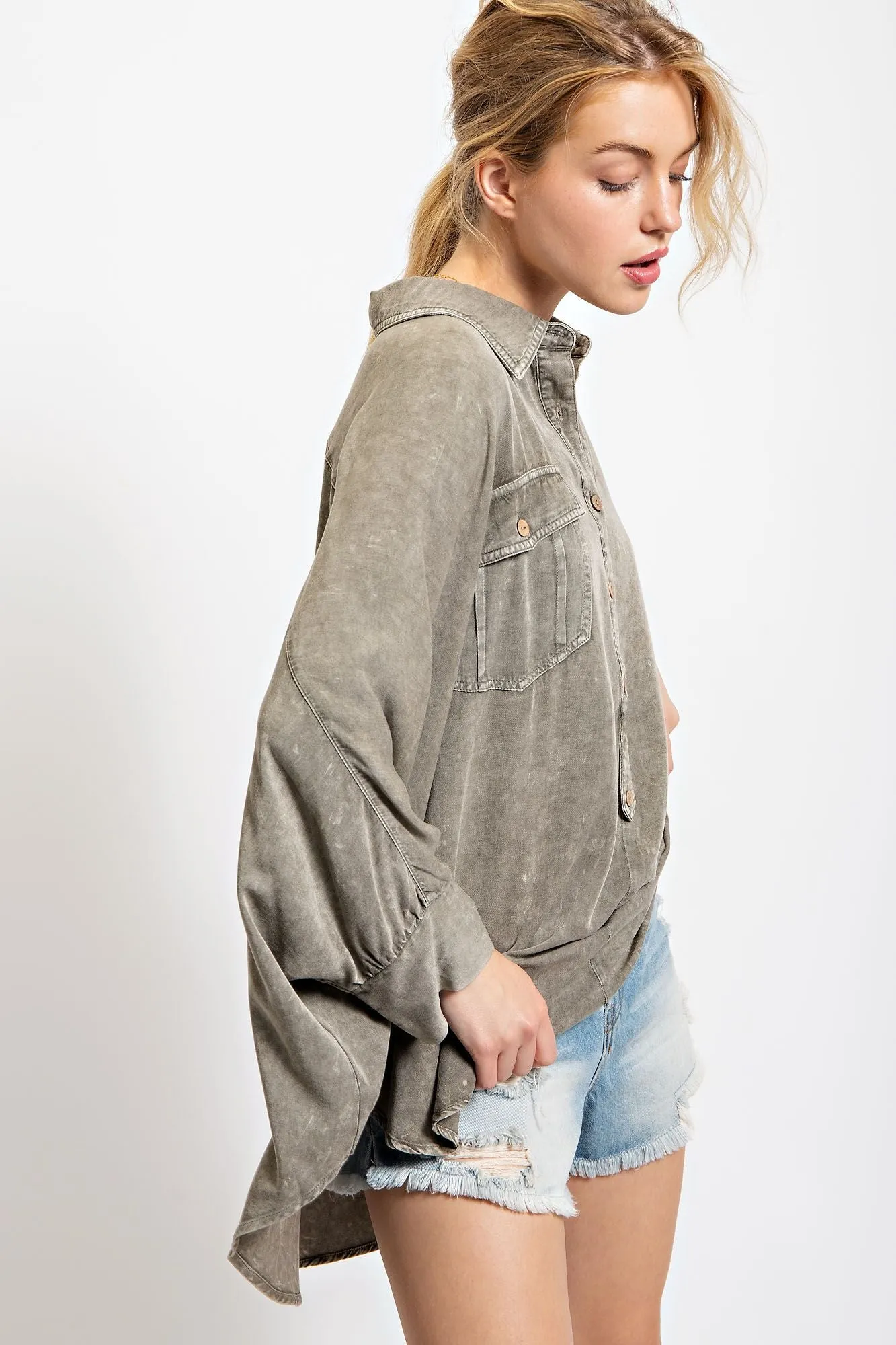 Ash Olive Button Down Front Top