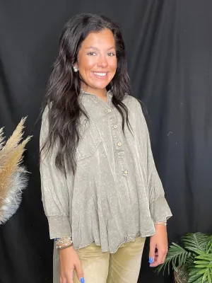 Ash Olive Button Down Front Top