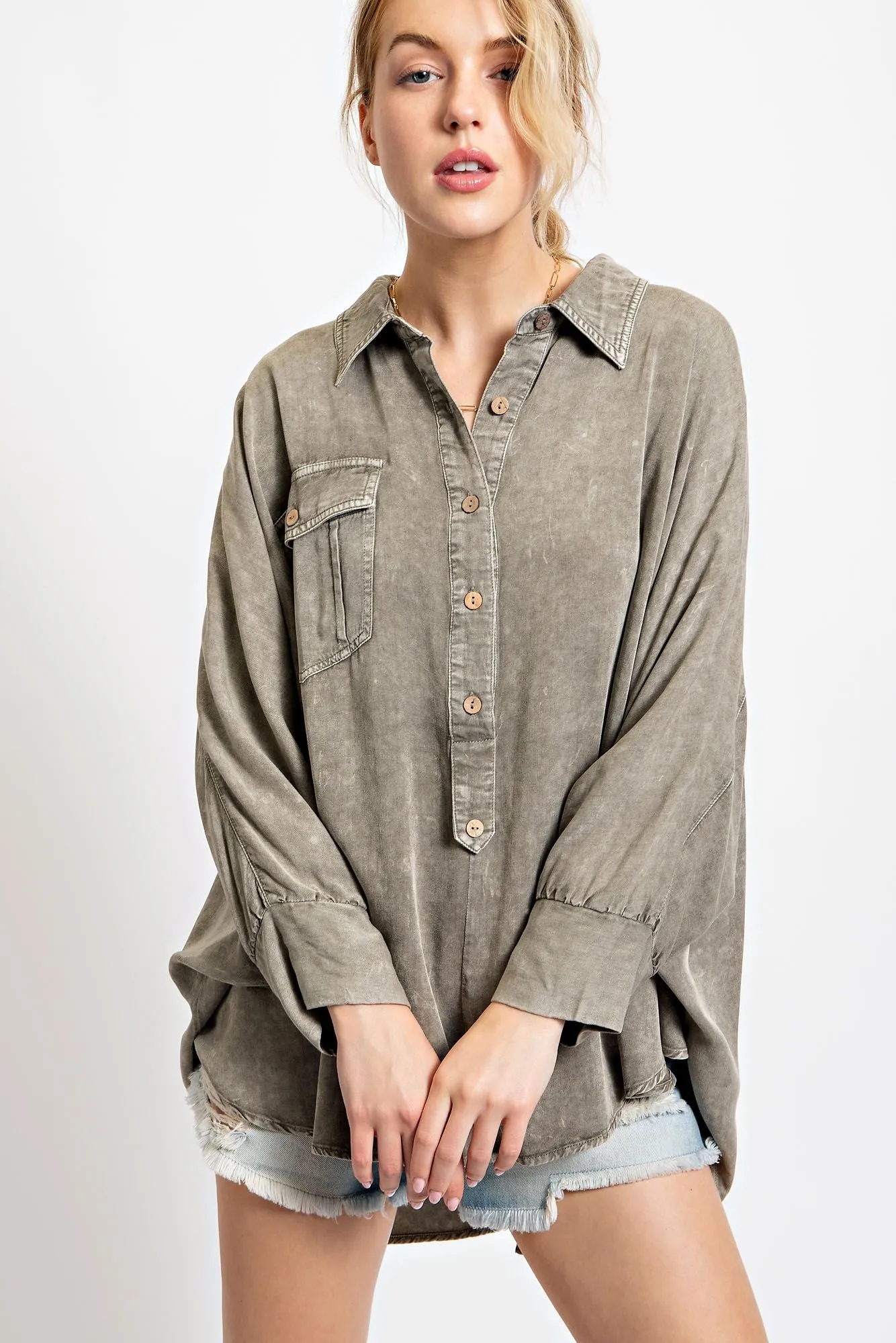 Ash Olive Button Down Front Top