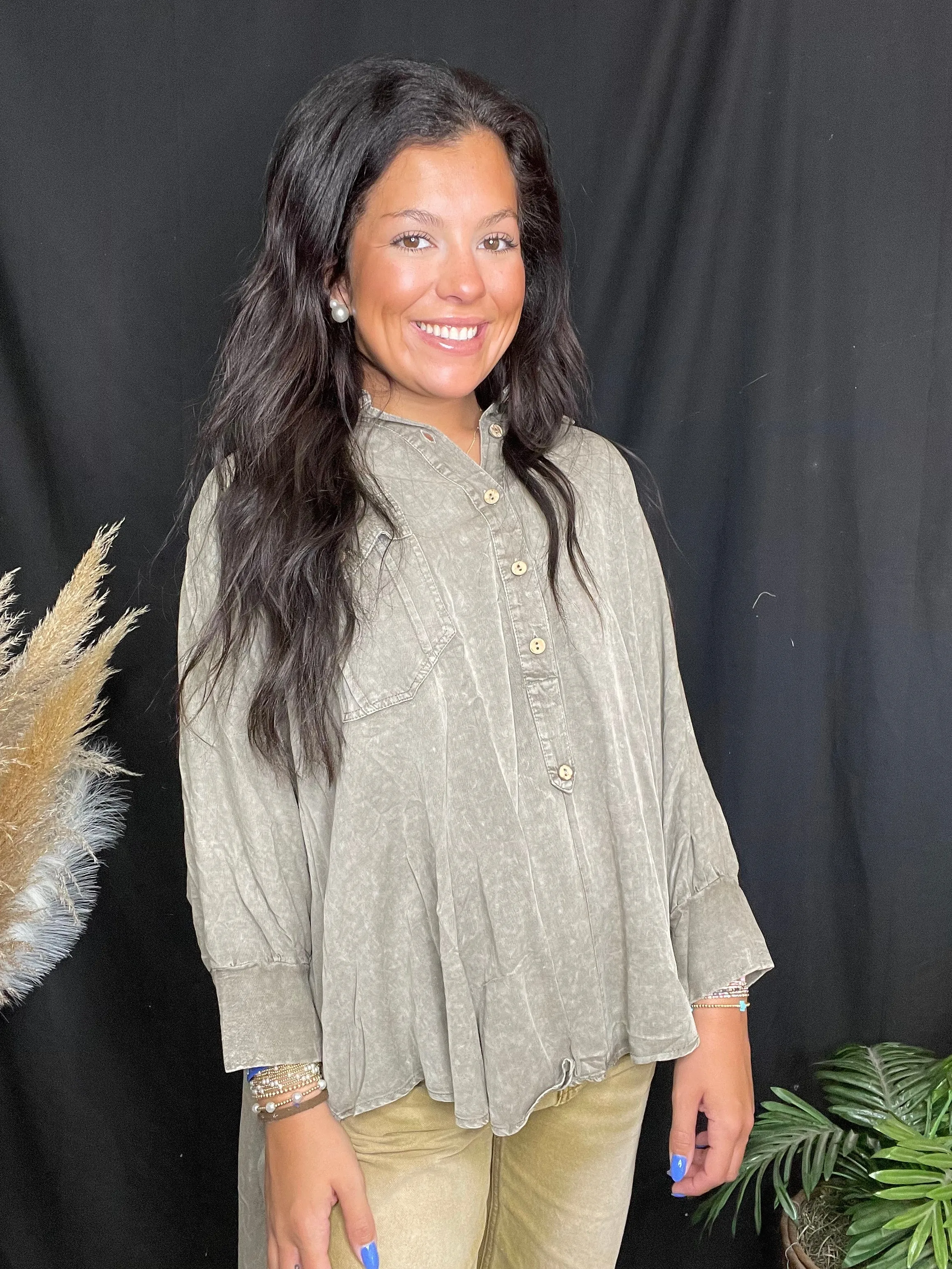 Ash Olive Button Down Front Top