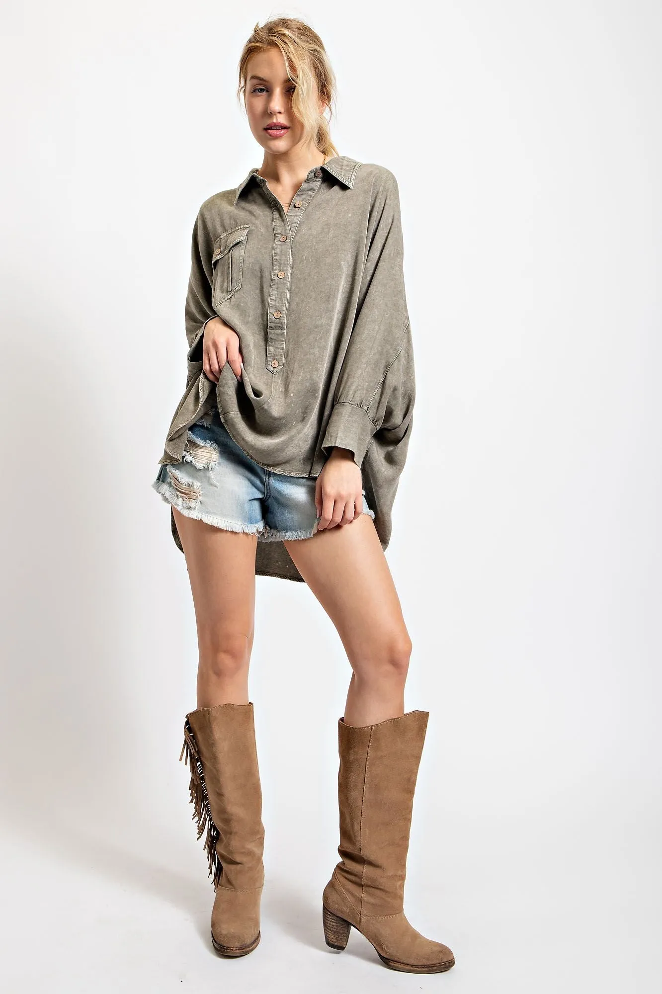 Ash Olive Button Down Front Top