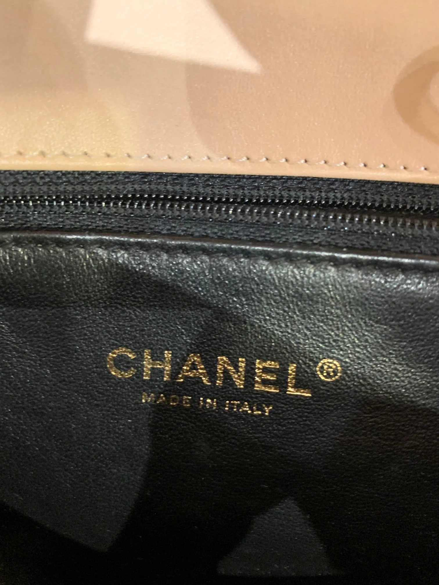 Authentic Chanel medium flap quilted caviar leather Filigree beige black bag with Gold