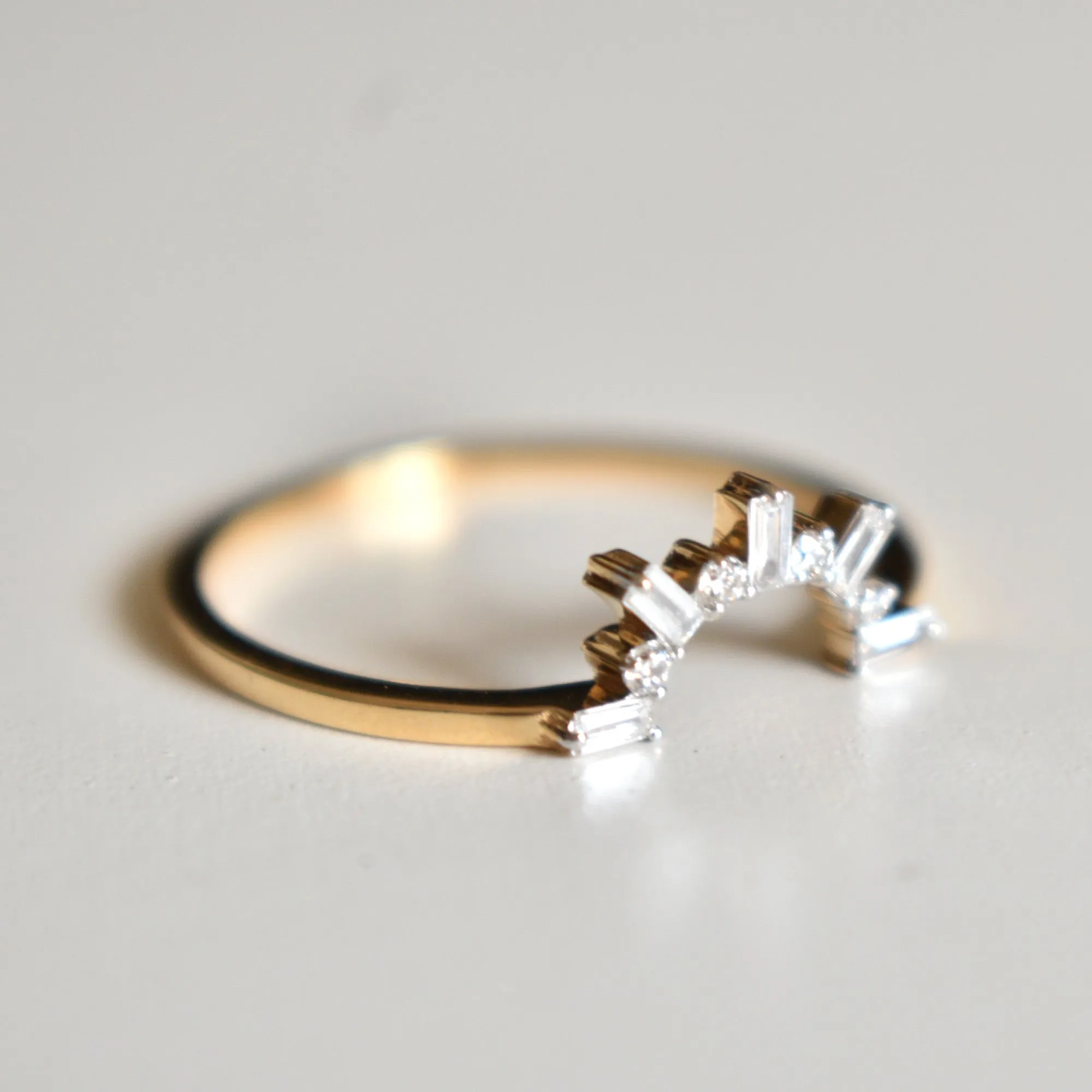 Baguette and Round Diamond Curved Stackable Band For Round Solitaire