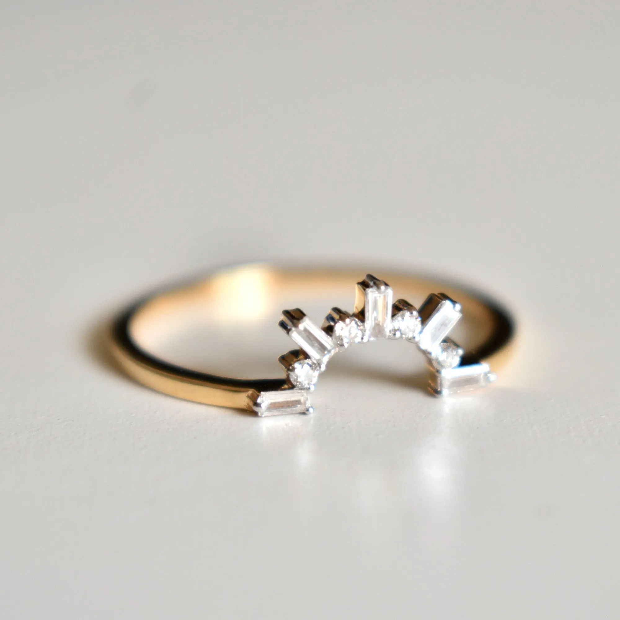 Baguette and Round Diamond Curved Stackable Band For Round Solitaire
