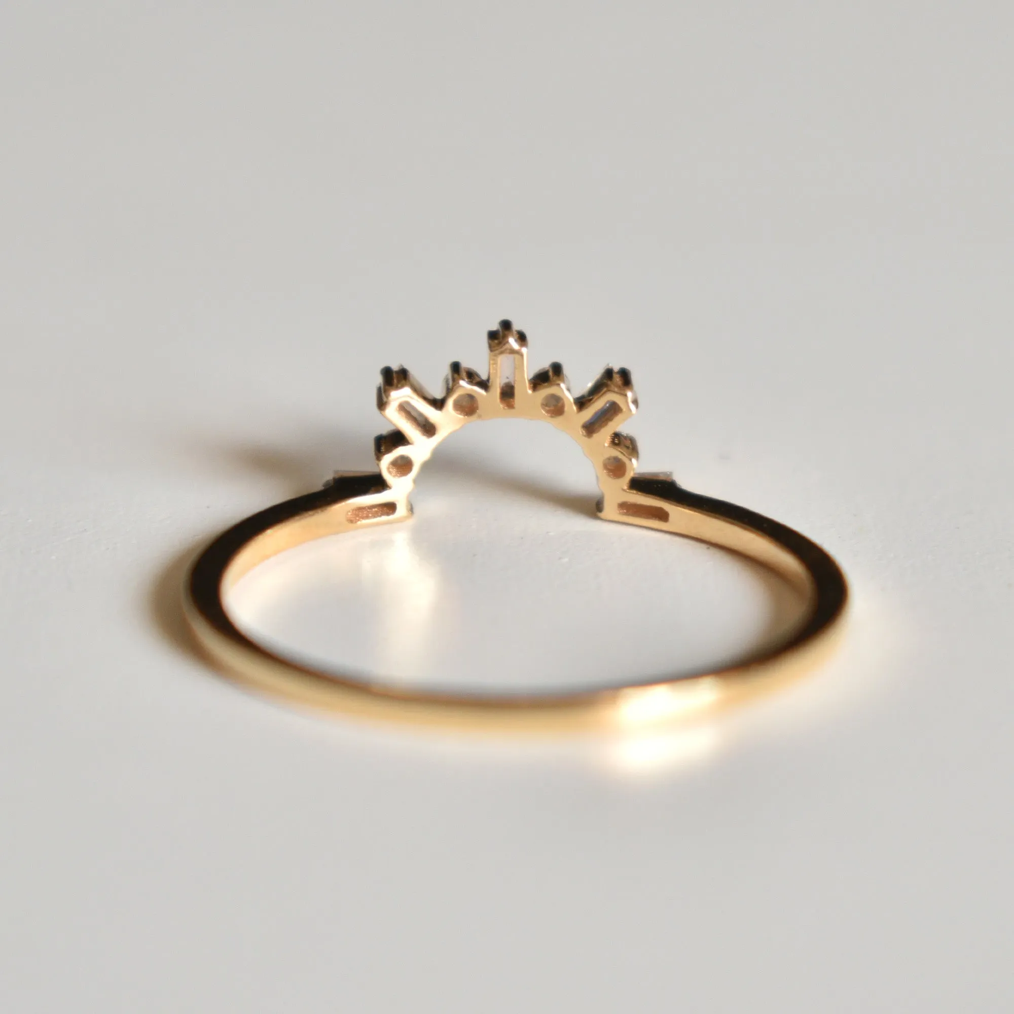 Baguette and Round Diamond Curved Stackable Band For Round Solitaire