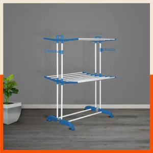 Bathla Mobidry Terra 2 Level Steel Modular Cloth Drying Stand For Home (Blue - Medium) Made in India