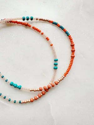 BEADED NECKLACE - ORANGE   TAN