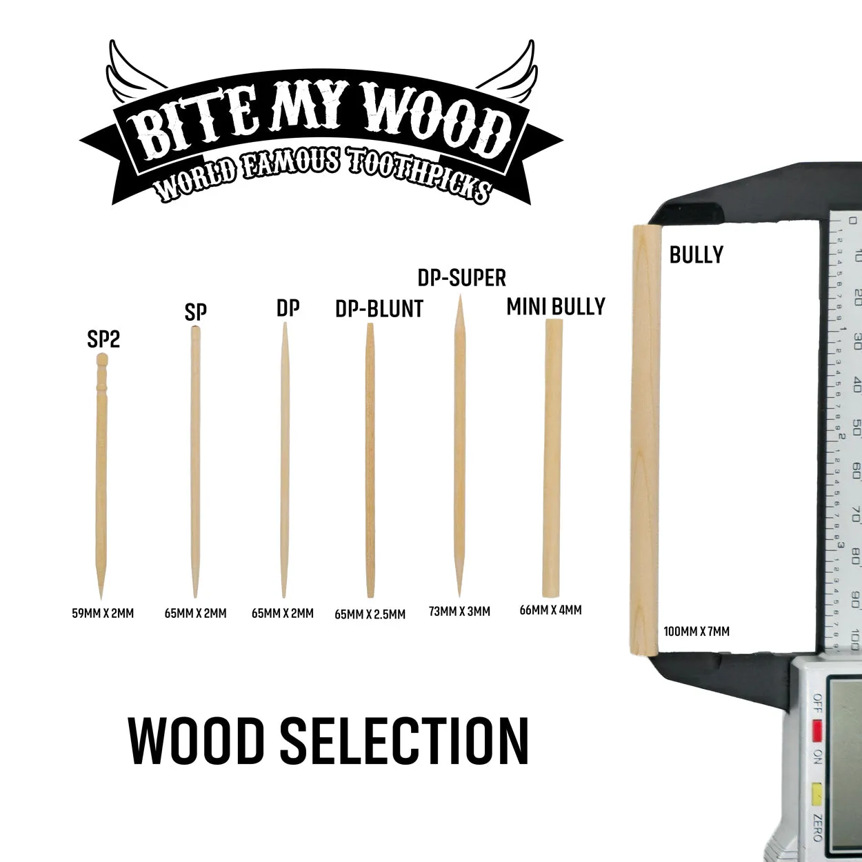 BiteMyWood Unflavored Birchwood Toothpicks in Resealable Bag 100 qty