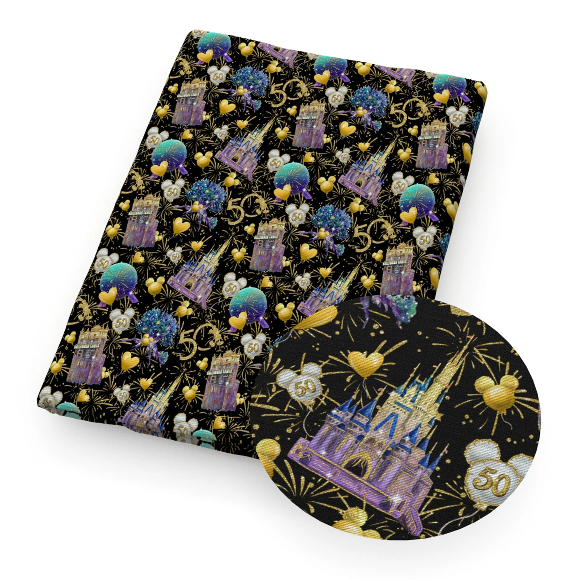 black series firework letters alphabet printed fabric