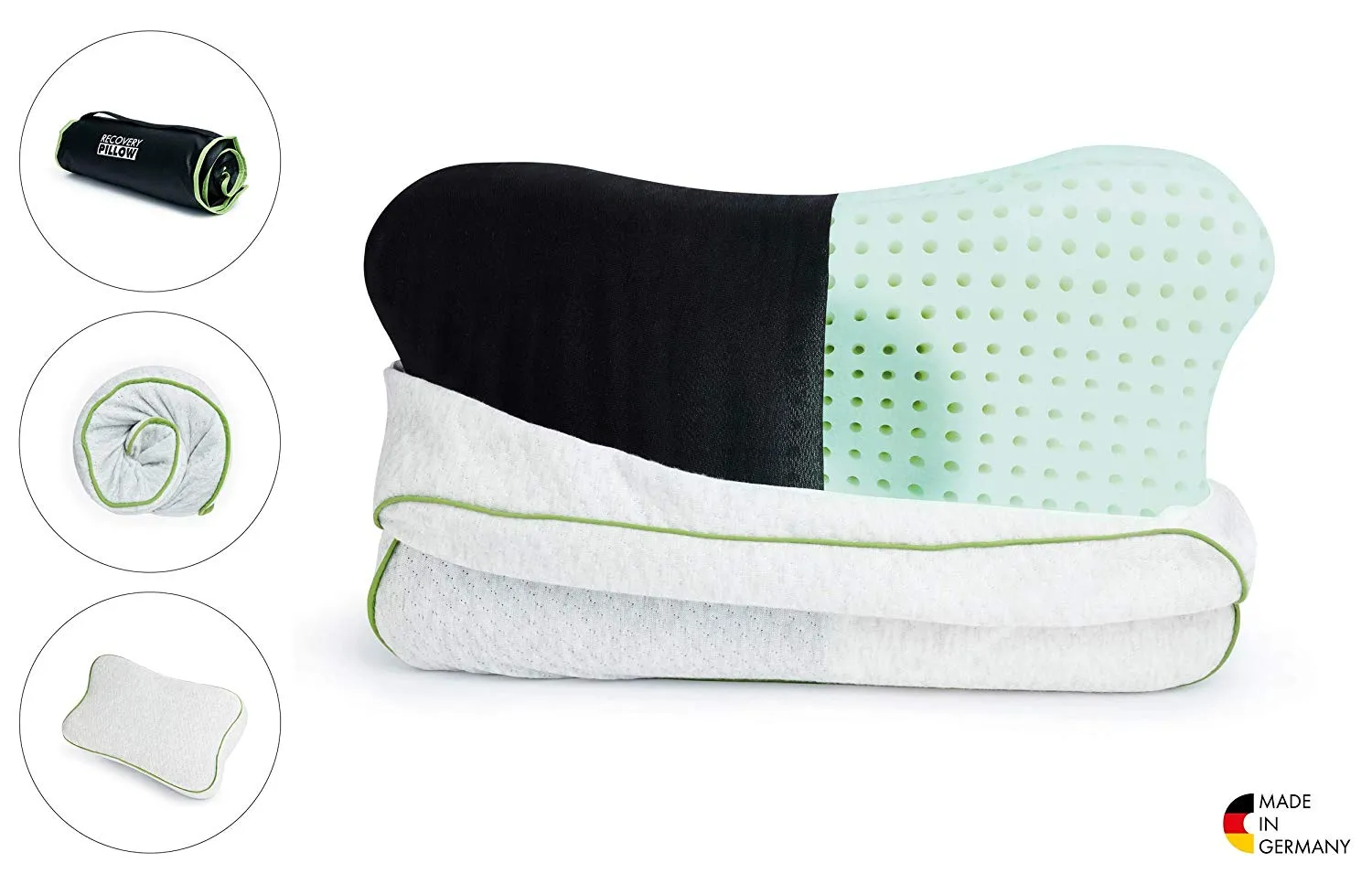BLACKROLL - Recovery Pillow, Ergonomic Shape Supports All Sleeping Positions, Memory Foam Pillows for Neck, Shoulder, and Back, Breathable Roll Up Travel Pillow with Included Travel Bag