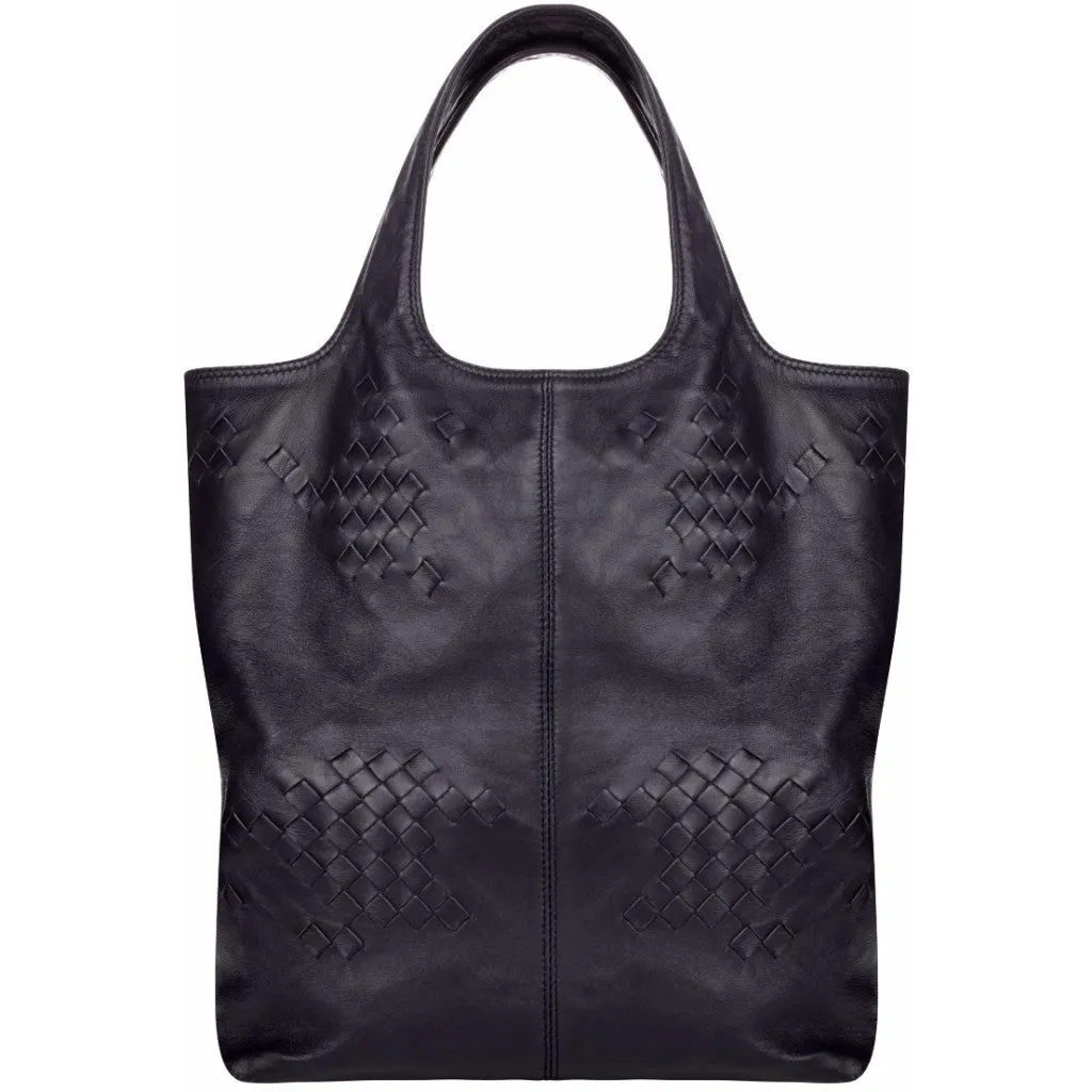 Bottega Veneta navy leather tote bag