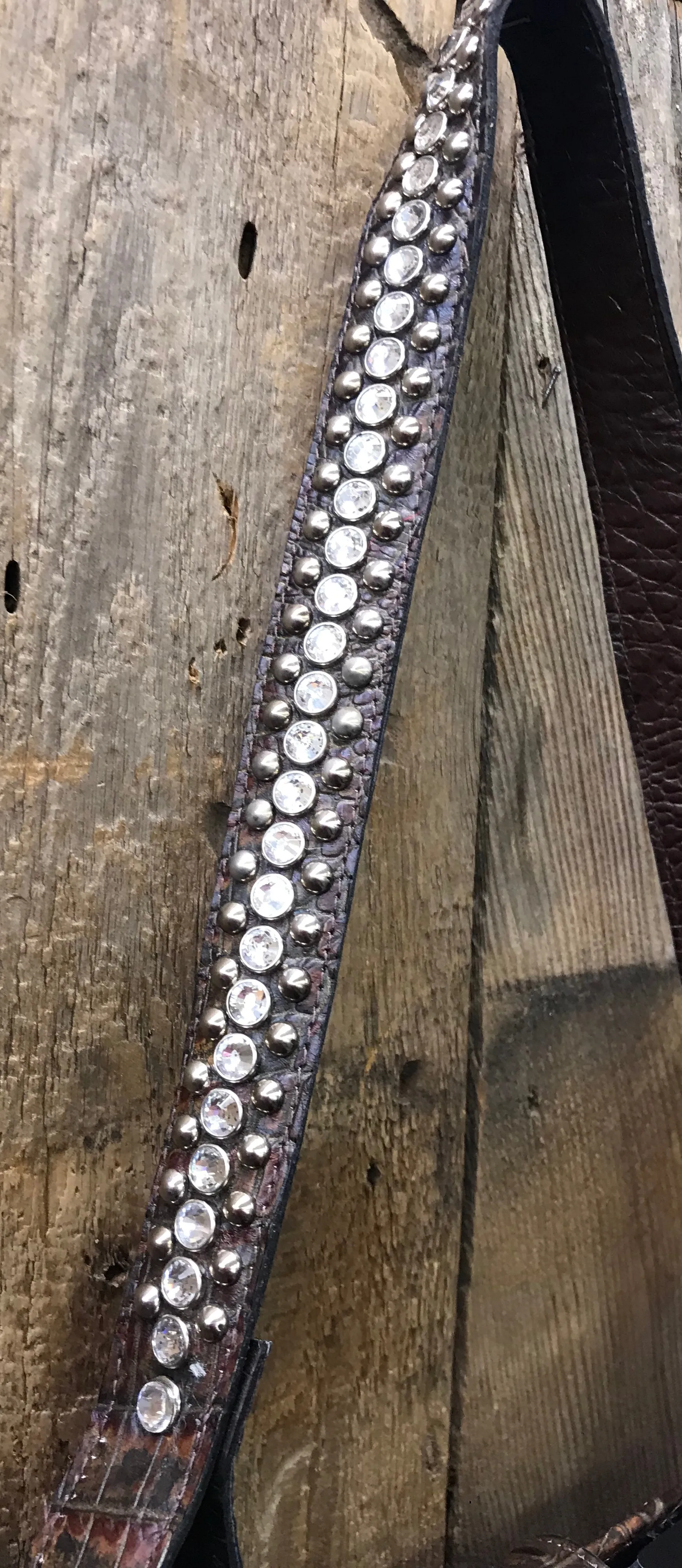 Brown Cowhide And Croc Leather With Swarovski Crystals Handbag