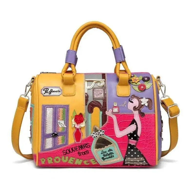 Cartoon M Embroidered Handbag - Yellow