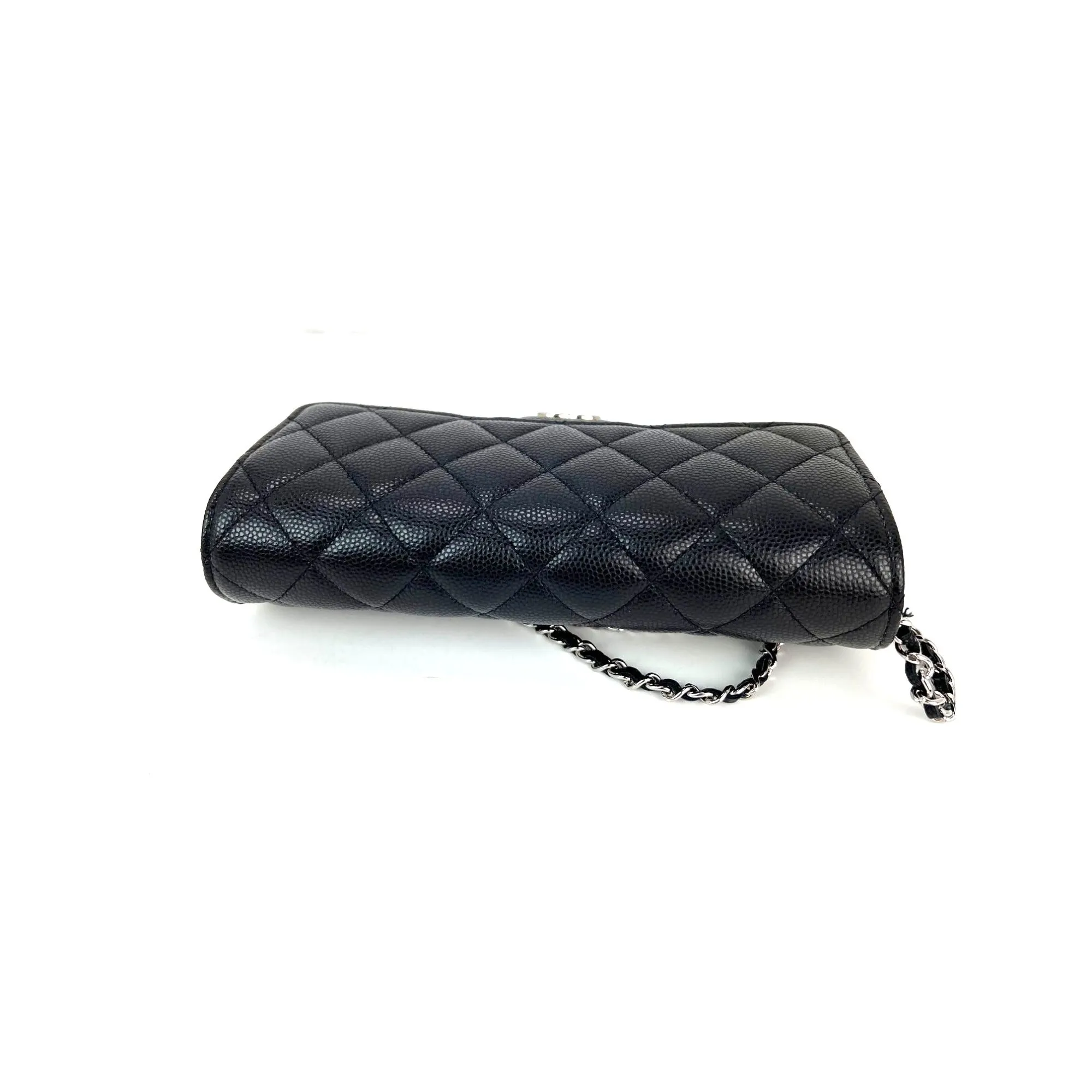Chanel Caviar Quilted Black Leather Glasses Case with Chain Crossbody Bag