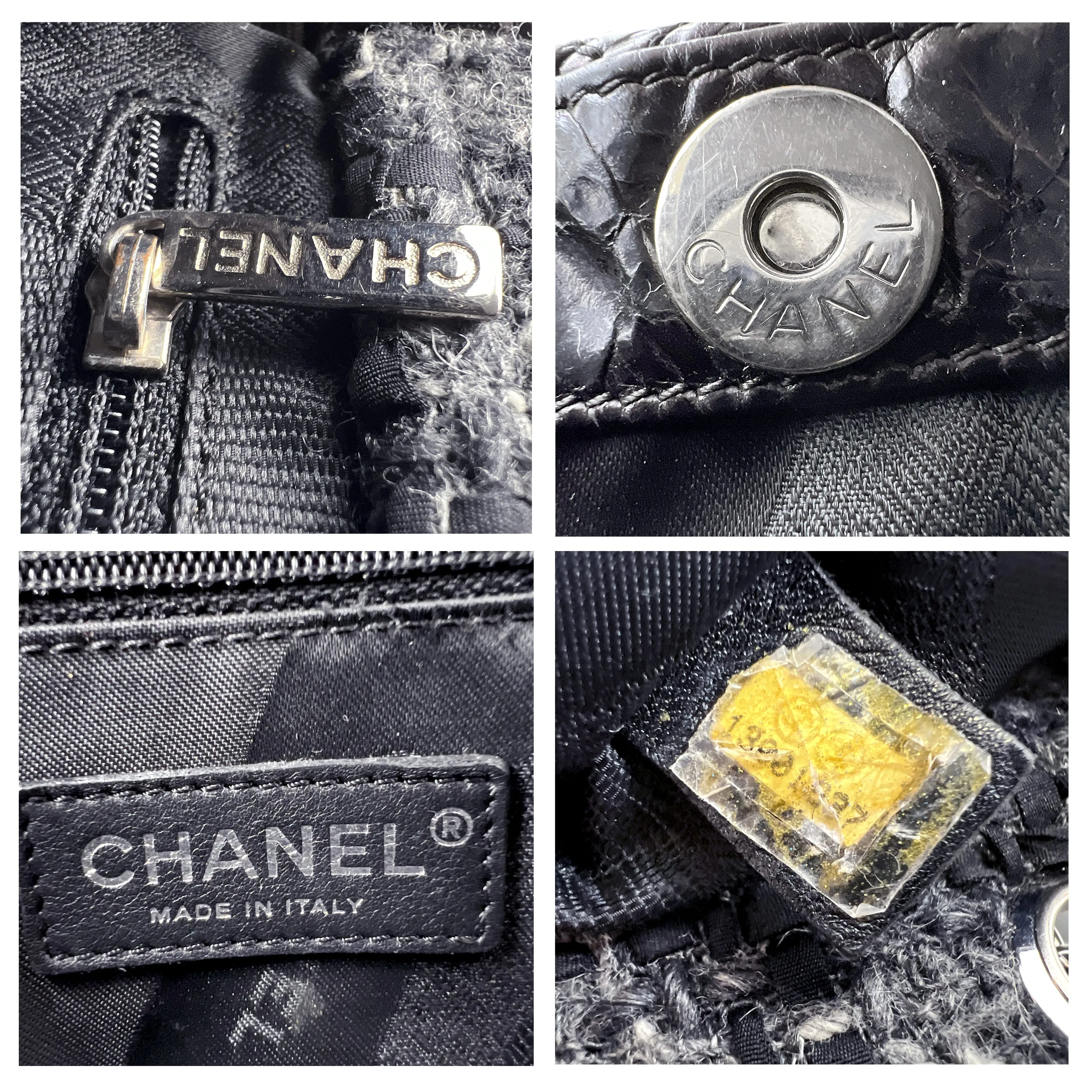 Chanel Crinkled Calfskin Leather and Tweed Classic Flap in Black