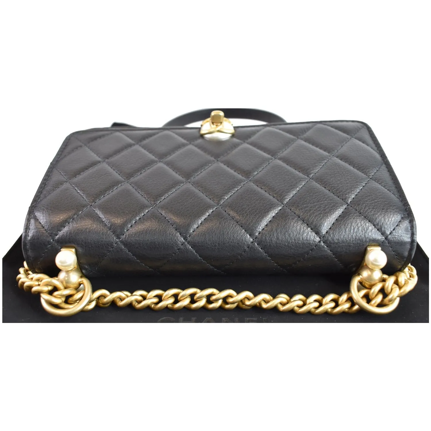 CHANEL Pearl Wallet On Chain Leather Crossbody Bag Black