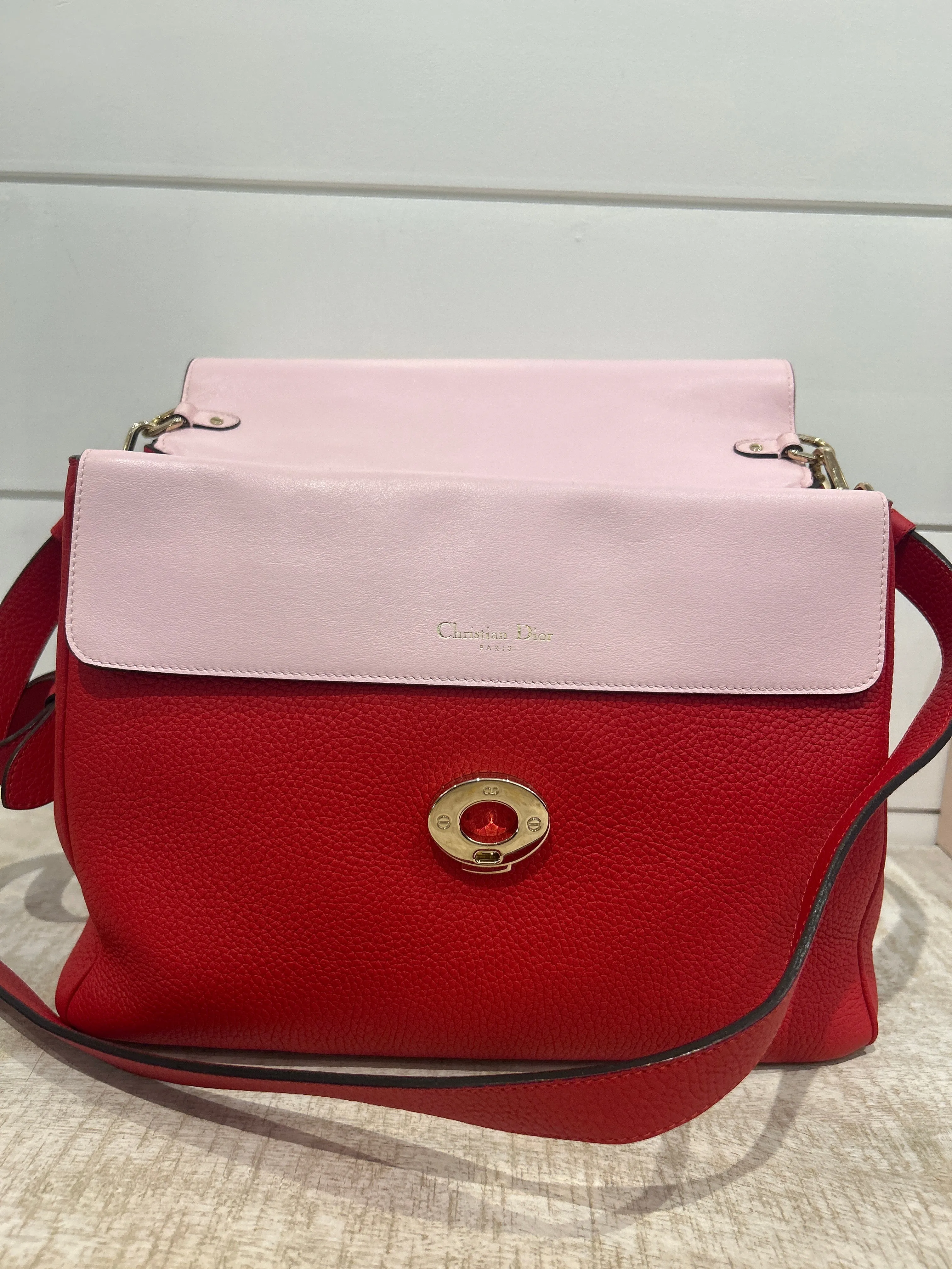 Christian Dior Bag, Red Vermillon Taurillon Leather Be Dior Medium Flap Bag