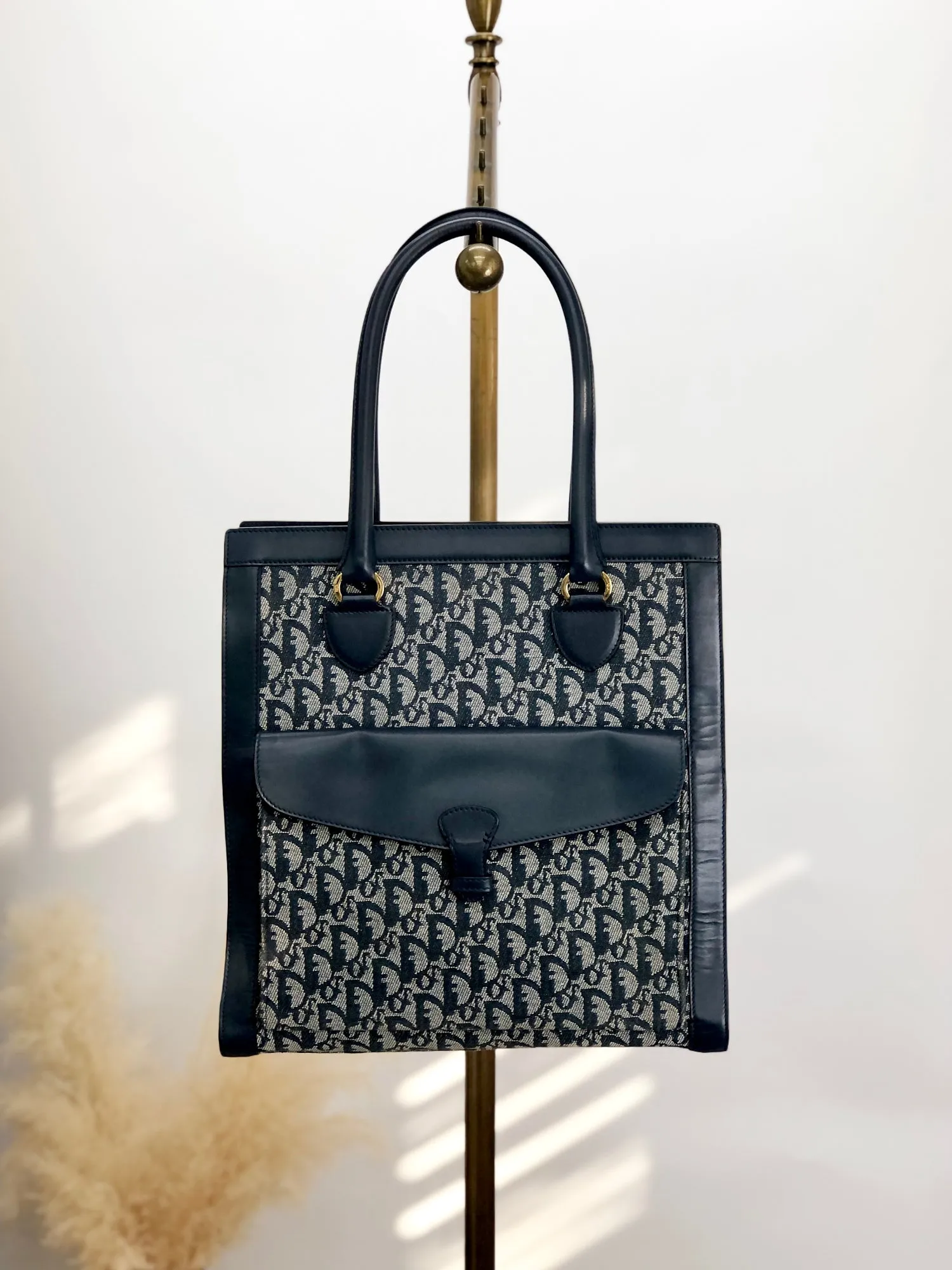 Christian Dior Trotter Front Pocket Shoulder bag Totebag Navy Vintage nak7gb