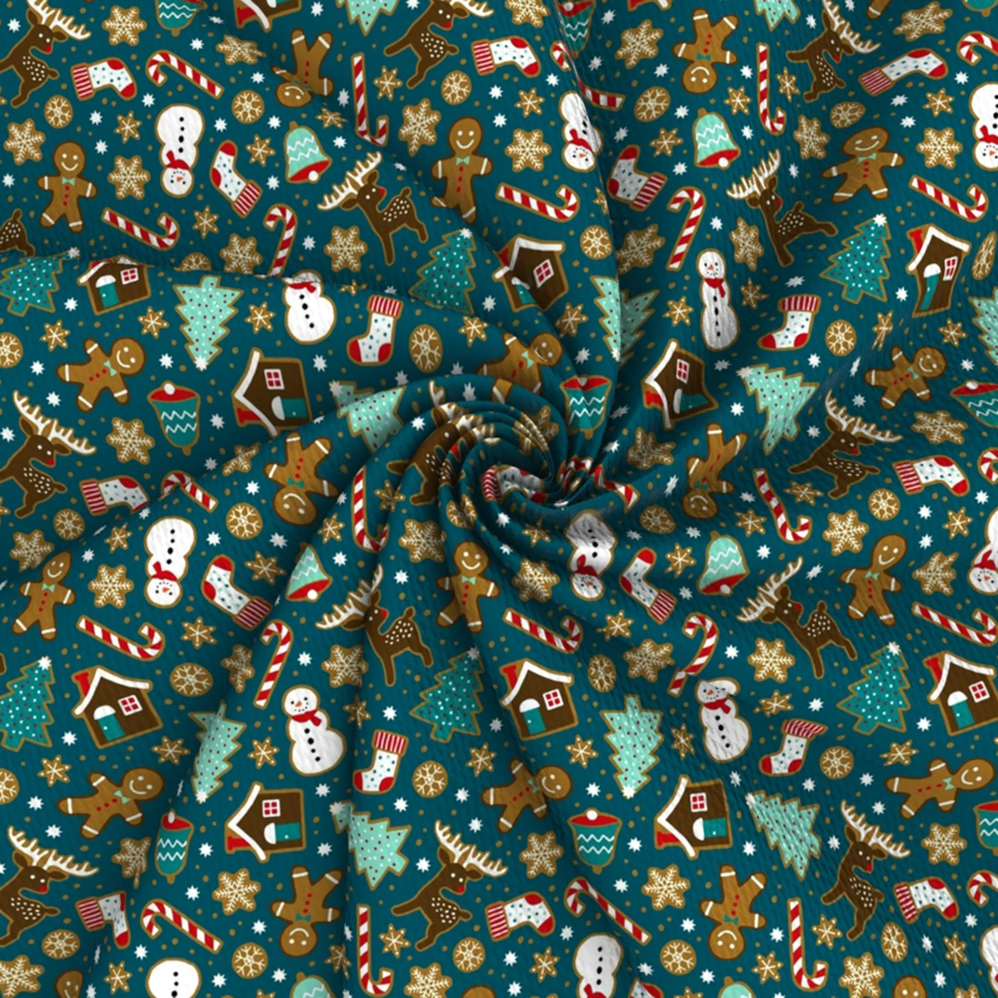 christmas gingerbread man deer reindeer snowflake snow snowman printed fabric