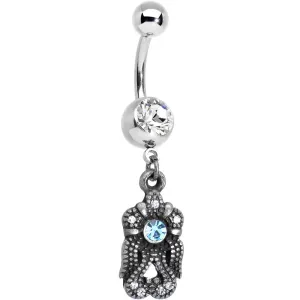 Clear and Light Blue Gem Swirl Dangle Belly Ring