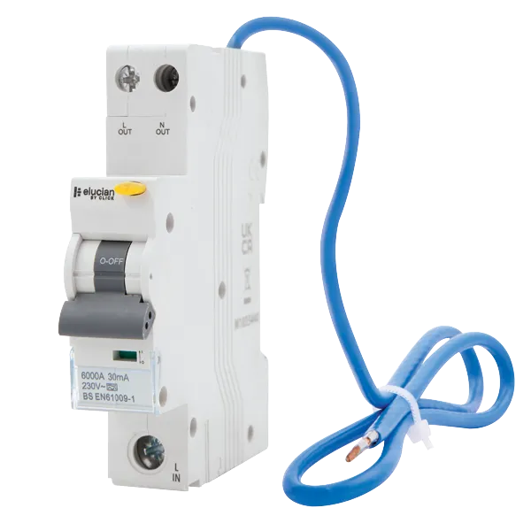 Click Elucian CU1RCBON16B 1 Pole   Switched Neutral True 6kA B Curve 16A RCBO 30mA Trip (Type A)